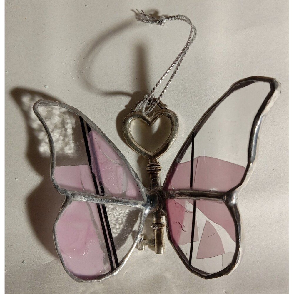 Butterfly Stained Glass Sun Catcher With Antique Style Skelton Key